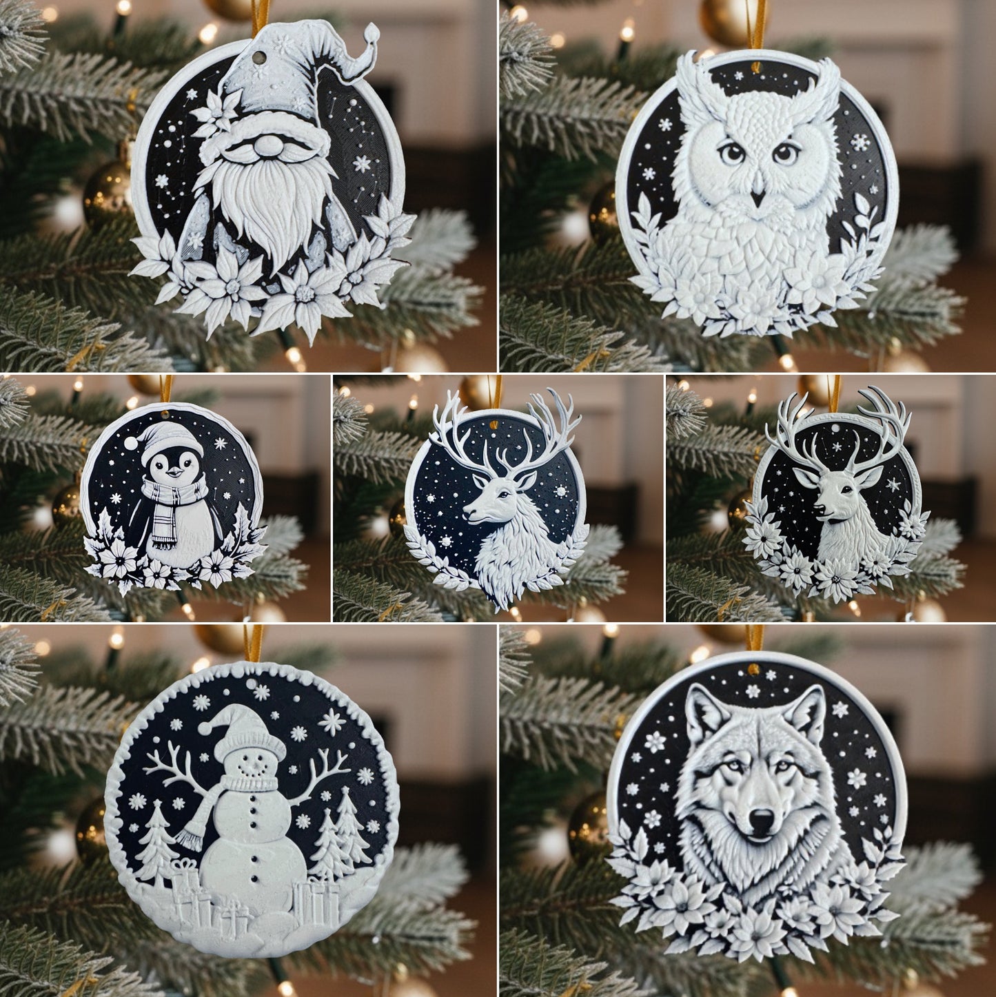 Christmas Ornaments – 3D Printed Black & White Holiday Collection