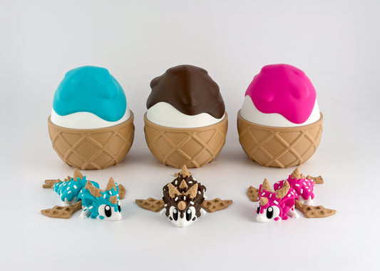 Sugar Rush / Ice Cream Dragon. Chocolate, Strawberry and Blueberry – 3D Printed Articulated Dessert Dragon Collectible
