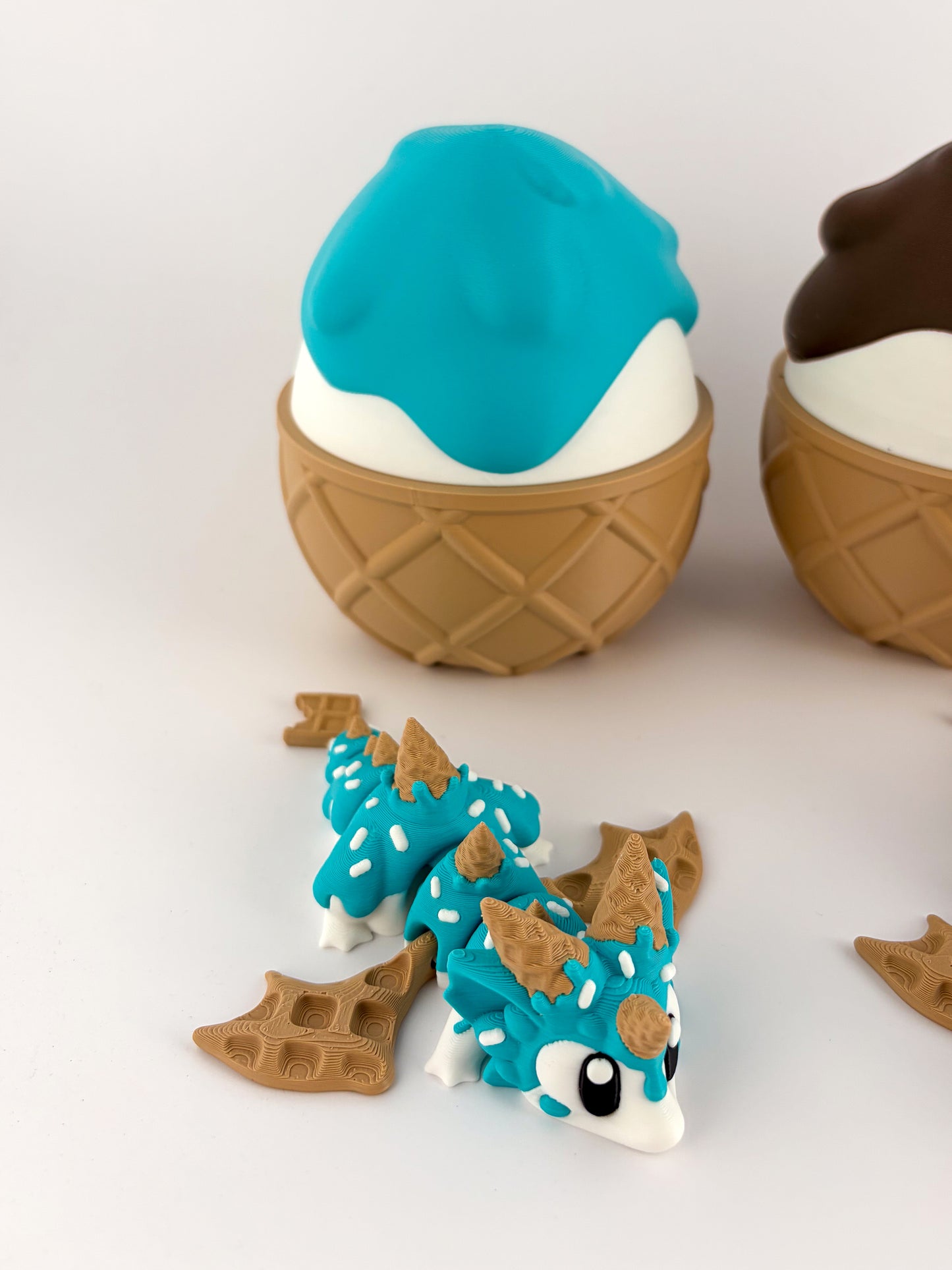 Sugar Rush / Ice Cream Dragon. Chocolate, Strawberry and Blueberry – 3D Printed Articulated Dessert Dragon Collectible