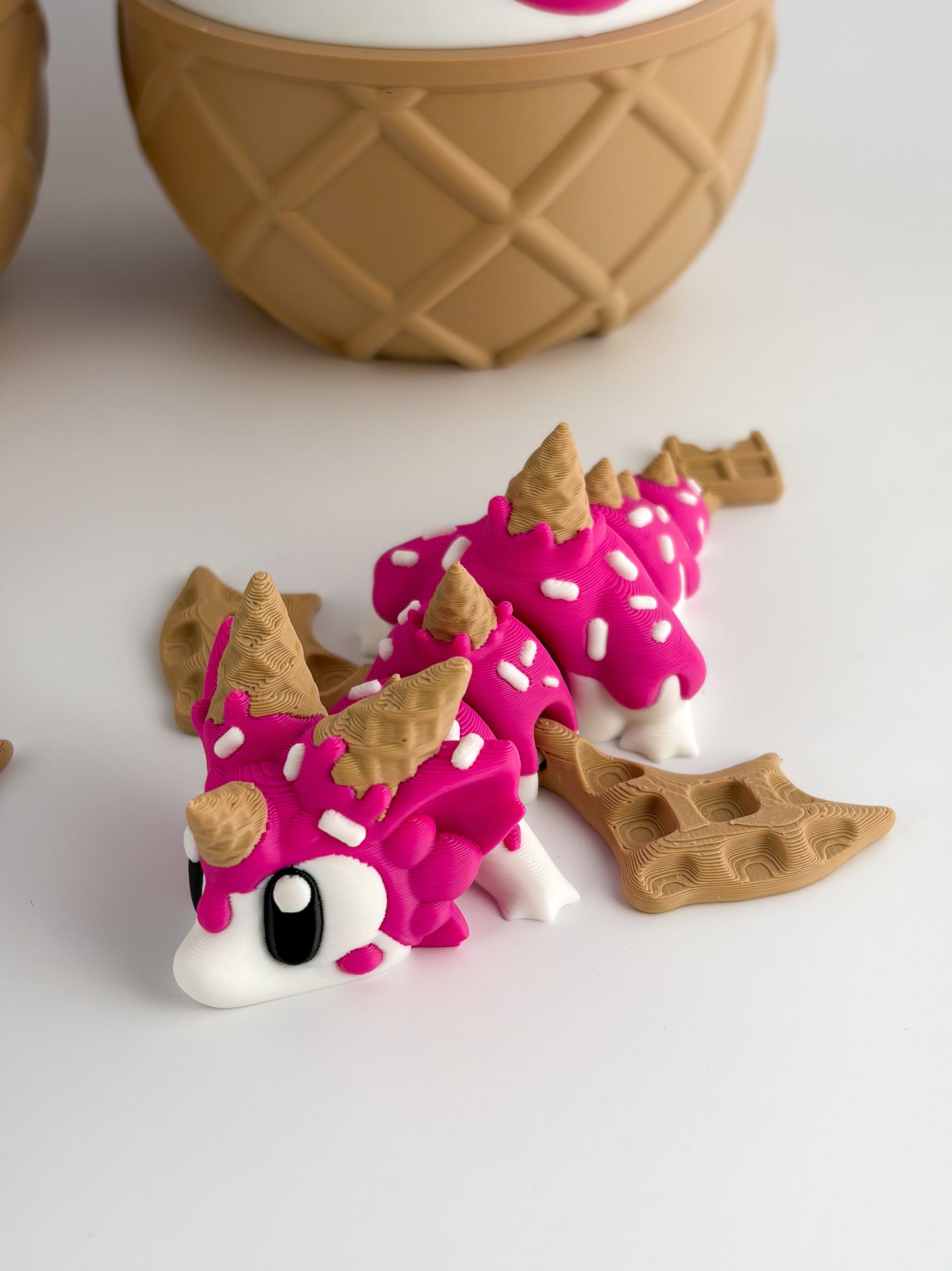 Sugar Rush / Ice Cream Dragon. Chocolate, Strawberry and Blueberry – 3D Printed Articulated Dessert Dragon Collectible