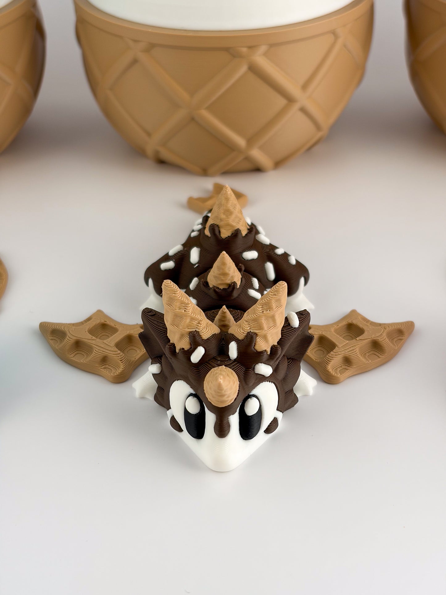 Sugar Rush / Ice Cream Dragon. Chocolate, Strawberry and Blueberry – 3D Printed Articulated Dessert Dragon Collectible