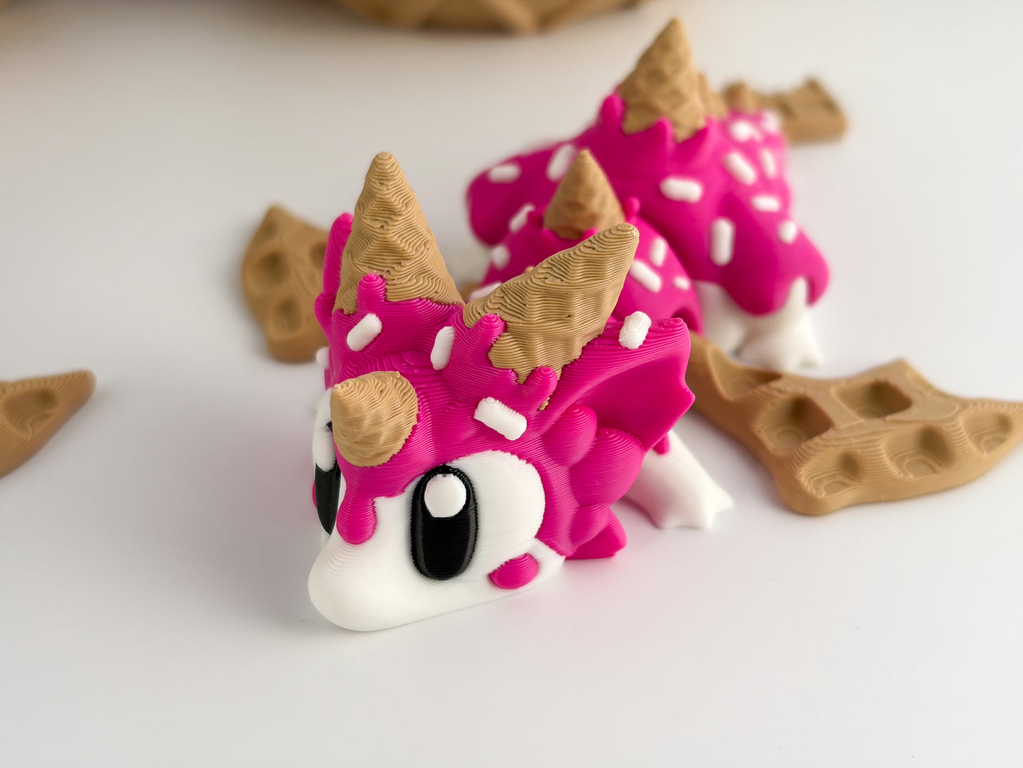 Sugar Rush / Ice Cream Dragon. Chocolate, Strawberry and Blueberry – 3D Printed Articulated Dessert Dragon Collectible