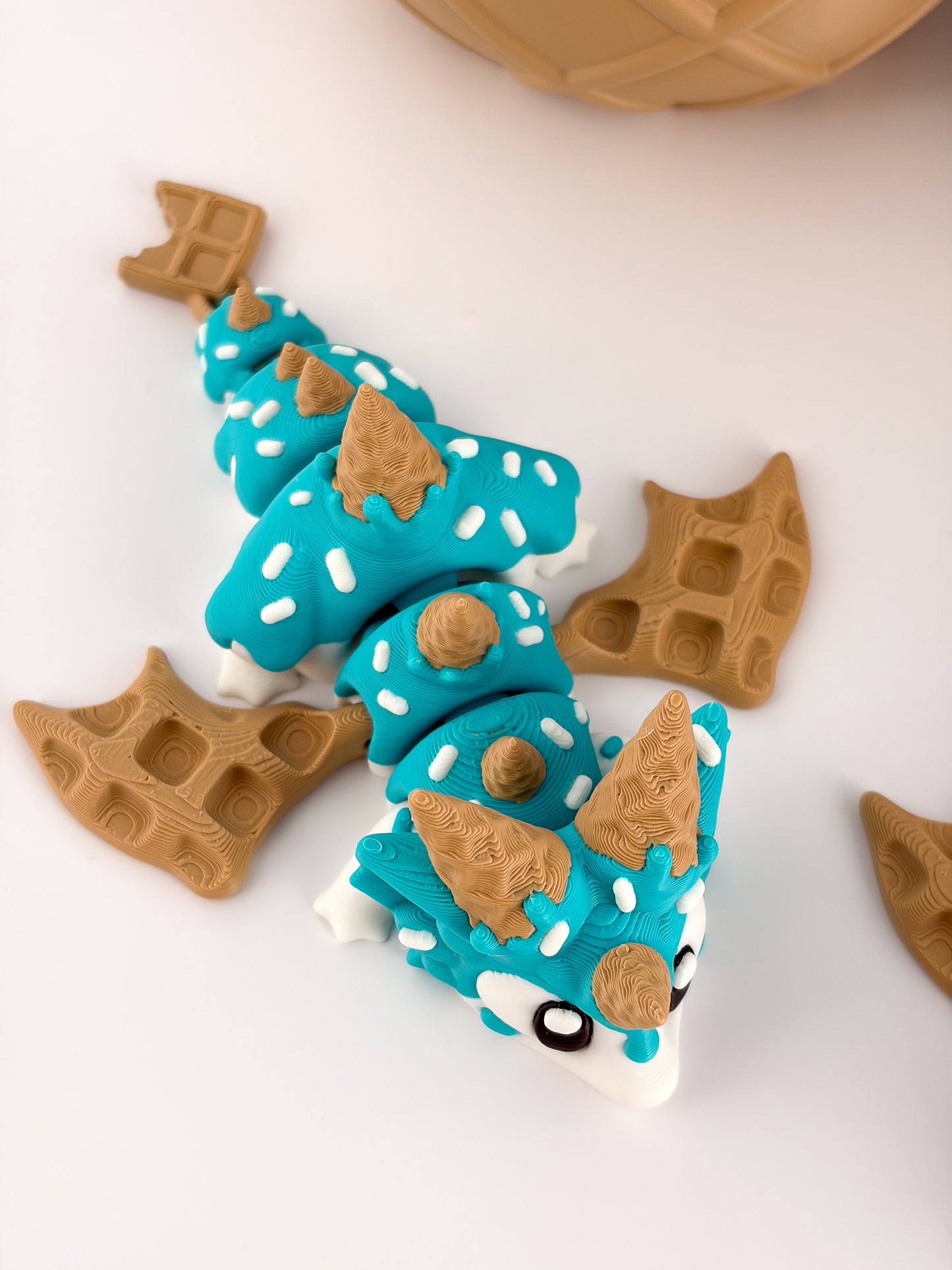 Sugar Rush / Ice Cream Dragon. Chocolate, Strawberry and Blueberry – 3D Printed Articulated Dessert Dragon Collectible